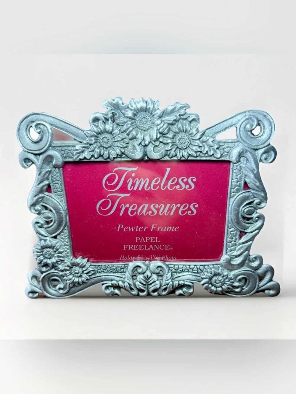 Timeless Treasures Pewter Frame 5” X 3.5” Photo Frame Classic Flower Design